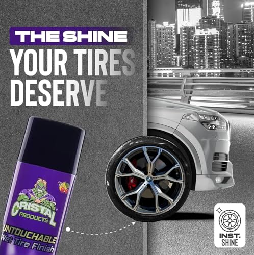 Cristal Products Untouchable Tire Shine Spray – Long-Lasting Wet Tire Finish for Deep Gloss & Protection – Waterproof Tire Shine, Easy Application, Premium Tire Cleaner Shine 8oz (1PK) - size: 8oz-1PK