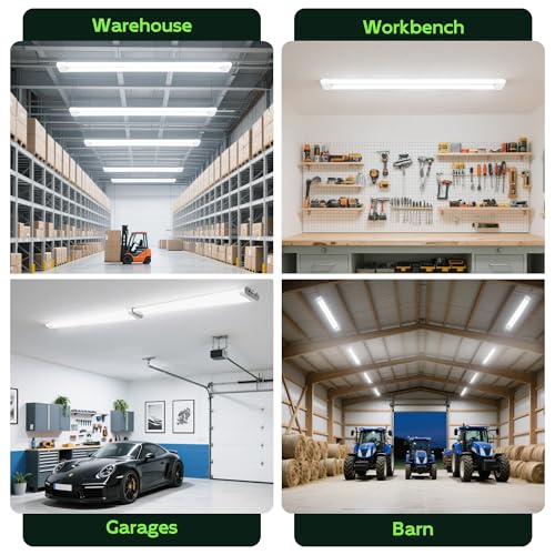 Hlite 4FT LED Shop Lights with Power Cord 5500LM,3 Power Level&3CCT,6 Pack | Linkable Utility Shop Light 4000K/5000K/6500K Tunable,5W/34W/42W Switchable,Shop Lights for Garage,Workshop,Warehouse