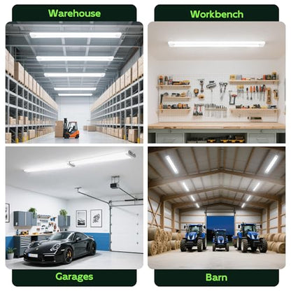 Hlite 4FT LED Shop Lights with Power Cord 5500LM,3 Power Level&3CCT,6 Pack | Linkable Utility Shop Light 4000K/5000K/6500K Tunable,5W/34W/42W Switchable,Shop Lights for Garage,Workshop,Warehouse