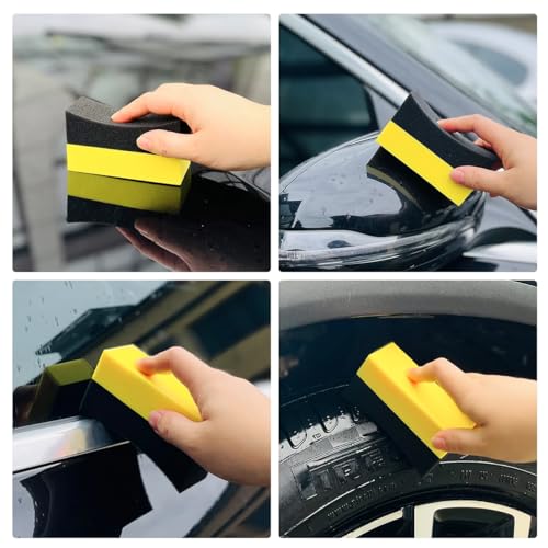 Car Tire Applicator Dressing Shine Sponge, 4PCS Vehicle Contour Wheel Wax Buffing Applicator Pads, Auto Tire Shine Detailing Cleaning Sponge Tool, Universal for SUV RV Truck