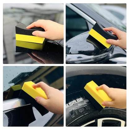 Car Tire Applicator Dressing Shine Sponge, 4PCS Vehicle Contour Wheel Wax Buffing Applicator Pads, Auto Tire Shine Detailing Cleaning Sponge Tool, Universal for SUV RV Truck