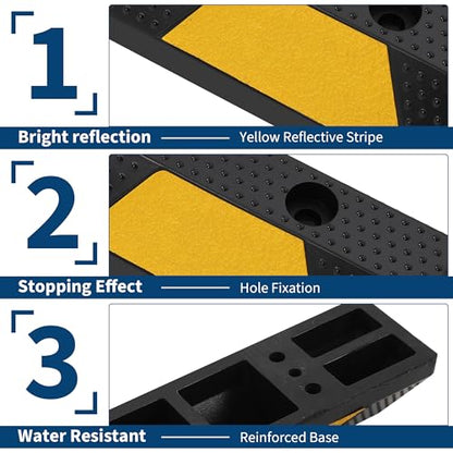 2 Pack 72" Heavy Duty Rubber Parking Curb – 55,000 lb Capacity Wheel Stopper with Reflective Stripes for Garage, Driveway & Truck Parking Protection