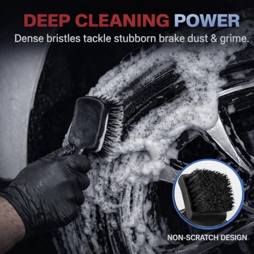 9PCS Pro Wheel Tire Cleaning Kit Replaceable Flat Scratch-Free Rim Brush | Dual-Bristle & Boar Hair,Dual-Material Pad Lint-Free Towel,Multi-Vehicle Pro Detailing Gift Kit - size: 9 PCS
