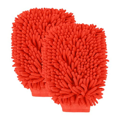 wuyaoyao 2PCS Car Wash Mitt, 10.14"×7.12" Chenille Microfiber Car Wash Mitts, Scratch-Free & Lint-Free, Absorbent Double Sided Clean Glove for Cars Cleaning, Auto Cleaning Supplies (Red) - color: Red