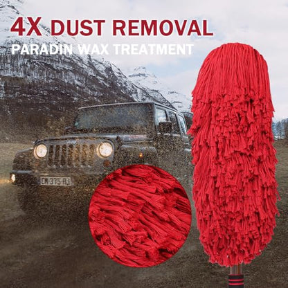Car Duster Exterior, Wax Cotton, 3 Pcs, Red | Extendable handle auto wash brush mop. Scratch-free interior detailing kit for truck, RV & boat. - color: Red