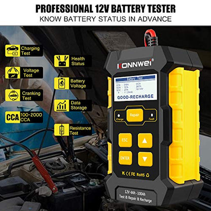 KONNWEI 3 in 1 Car Battery Charger, KW510 Battery Tester 12V 5-Amp Fully Automatic Smart Charger Automotive Pulse Repair Maintainer, Trickle Charger Battery Desulfator w/Temp Compensation