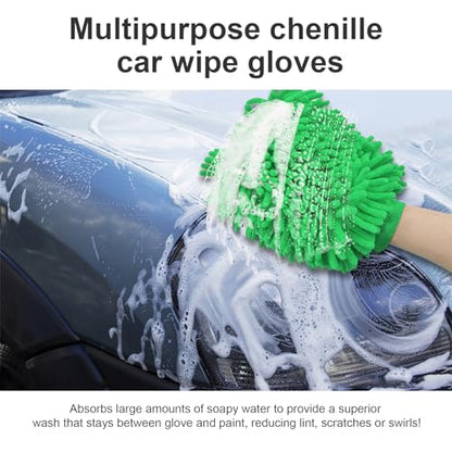 Ziciner Premium Microfiber Wash Mitt, Soft Scratch-Free Double-Sided Chenille Washing Gloves Perfect for Car Washing and Detailing (Green, Large) - color: Green