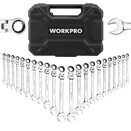 WORKPRO 22-Piece Ratcheting Wrench Set, Flex-Head Ratchet Combination Wrench Sets with Organizer Box, 72 Teeth, Metric 6-18mm & SAE 1/4-3/4" - style: Flex-head & Polished