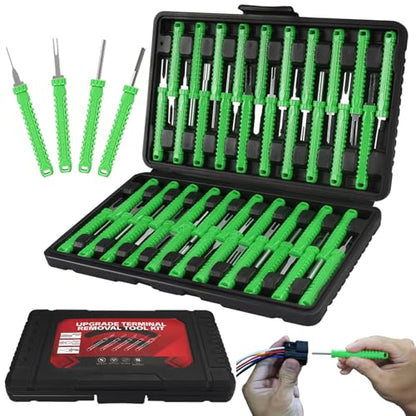 Terminal Removal Tool Kit-41Pcs Depinning Tool with Blow-Molded Case | 41Pcs Depinning Tools Kit Automotive Green Electrical Pin Removal Tool Kit for Auto Motorcycle Wire Harness and Connectors - color: Green