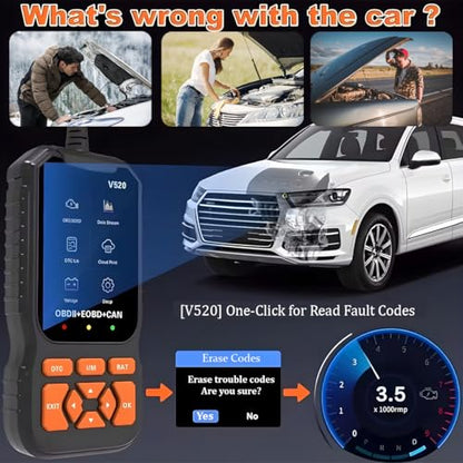 OBD2 Car Scanner Diagnostic Tool, V520 Vehicle OBDII Code Reader | Pc material, enhanced automotive fault code reader scanner accessories, universal for most vehicles after 1996