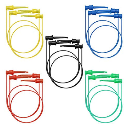 Sumnacon 10 Pcs Multimeter Electrical Test Dual Lead Test Hook Clips - 5 Colors 20 AWG Silicone Flexible Test Cables for Electronic, Component, Testing Connecting