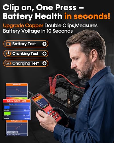 Easy to Use 2-in-1 OBD2 Scanner with Battery Tester: 1S Read & Clear Check Engine Codes + Test Battery in Mins - DIY Car Diagnostic Tool with Cold Cranking Amps for Pre-Trip Safety on 1996+ Vehicles