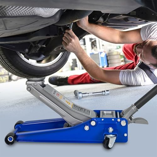 3 Ton Low Profile Floor Jack, Heavy Duty Aluminum & Steel Hydraulic Jack with Dual Pistons Quick Lift Pump, 2.95"-19.88" Lifting Range, Rubber Saddle, Blue & Silver