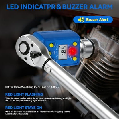 DISEN 1/2" Digital Torque Adapter Set (10-200 N.m / 7.4-147.5 ft-lb), ±2% Accuracy, Mem & Trace Modes, Buzzer & LED Alert,Works with Ratchet & Breaker Bar, for Automotive Motorcycle - style: 1/2" Digital Torque Adapter Set