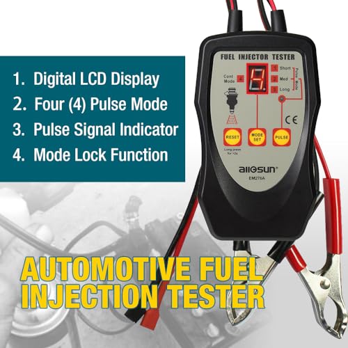 ALLOSUN Fuel Injector Tester Upgraded 8 Pulse Modes DIY Cleaning Tools Kit Automotive 12V Fuel System Diagnostic Detector