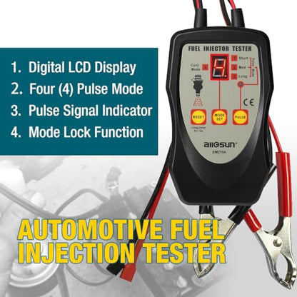 ALLOSUN Fuel Injector Tester Upgraded 8 Pulse Modes DIY Cleaning Tools Kit Automotive 12V Fuel System Diagnostic Detector