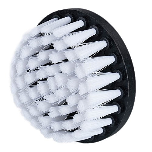 HIFROM Drill Brush - 4 inch Power Drill Attachment Soft Bristle White Quick Change Shaft Scrub Cleaning Brush for Carpet, Upholstery, Leather, Glass (White) - color: White