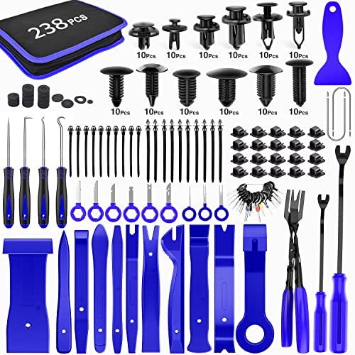 GOOACC 238Pcs Auto Trim Removal Tool and Push Pin Retainer Clip Set | Fastener Terminal Remover Tool Adhesive Cable Clips Panel Remover Kit Car Panel Radio Removal Auto Clip Pliers - color: 120Pcs Clips + 118 Remover Blue