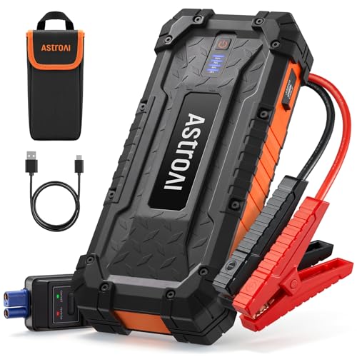 AstroAI S8 Ultra Car Jump Starter, 4000A Safe 12V Battery Booster Pack (All Gas/12L Diesel), Portable Jump Box with Smart Jumper Cables, Type-C/USB, Flashlight, Rugged Protection & Storage Bag, Orange - color: 4000A-Orange