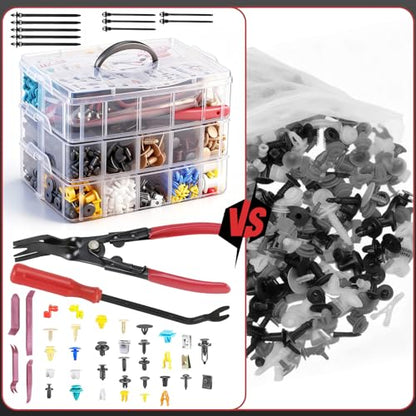 2080PCS Auto Retainer Clips Kit with Fastener Plier, Trim Removal Tools and 3-Layer Organizer Box, 33 Most Common Push Rivets for Car Bumper, Fender, Door Panel and Interior Repair - style: 2080pcs