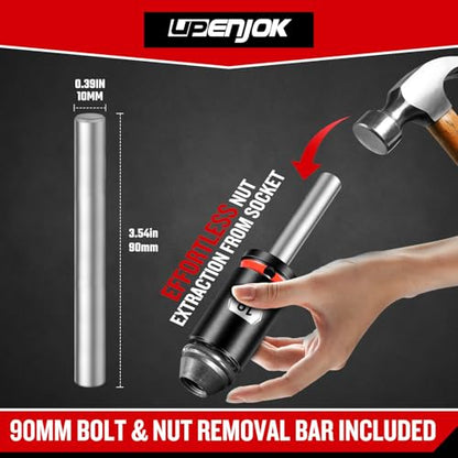 5-Piece 1/2" Drive Lug Nut Remover Tool Set - Bolt Extractor Socket Kit for Stripped & Damaged Nuts (17/19/21/22mm) with Removal Pilot