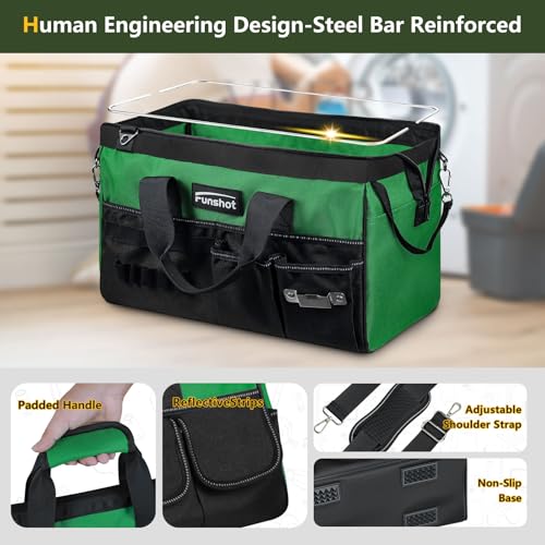 18 Inch Heavy Duty Tool Bag, Large Tool Organizer with 17 Pockets, Wide Mouth Tool Tote with Adjustable Shoulder Strap, Portable Storage Bag for Electricians, Mechanics, Contractors, DIY & Home Repair - size: 18"L x 9"W x 10"H