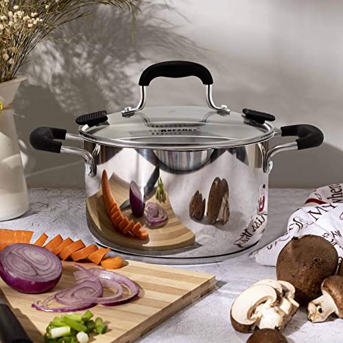 Rorence Stainless Steel Stock Pot with Pour Spout & Silicone Handles & Glass Lid with Strainer - 3.7 Quart - size: 3.7 quart