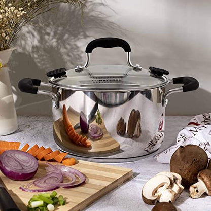 Rorence Stainless Steel Stock Pot with Pour Spout & Silicone Handles & Glass Lid with Strainer - 3.7 Quart - size: 3.7 quart