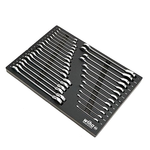 Wiha 30392 31-Piece Ratcheting Wrench Set – SAE & Metric, 12-Point Box and Open Ends, Full Drawer Tray