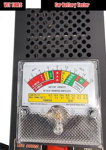 VCT Battery Load Tester 12 Volt at 100 Amps / 6 Volt at 50 Amps Battery Tester, Includes Alligator Clamps - 12V or 6V Battery Health Checker, Check Starter Motor Draw
