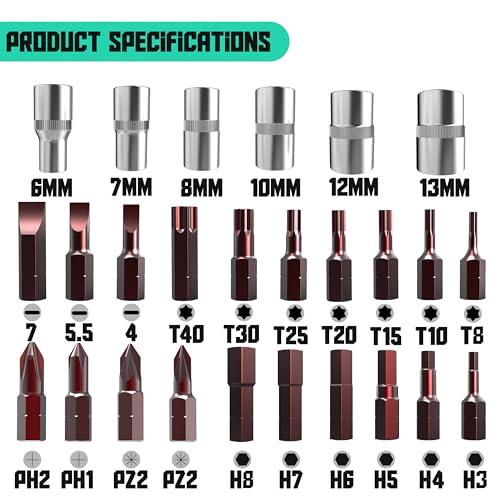 29-Piece 1/4-Inch Drive Socket Ratchet Wrench Set with Drill Bit Socket Set, Metric and Extension Bar, for Car Repair and Home Use, with Storage Bag for Easy Carrying Cr-V - color: Black-29pcs