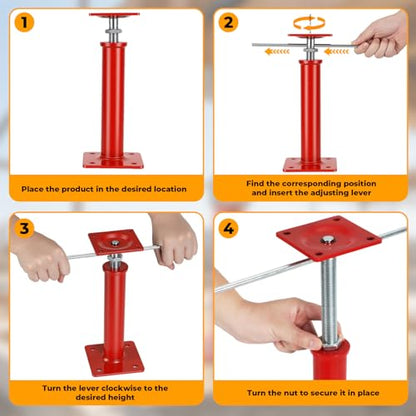 2PCS House Floor Jacks with Adjustment Lever, 11"- 16" Height Range, Adjustable Jack Post for Lifting, Crawl Space Jacks for Temporary Support - 11000 lbs Max Load Capacity, Red - size: 11-16in Red