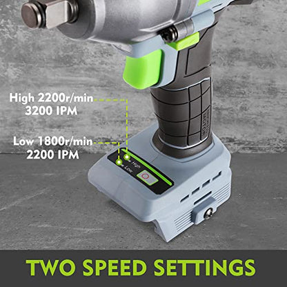 WORKPRO 20V Cordless Impact Wrench 1/2 in, Brushless Impact Gun with Battery and Charger, High Torque 370 ft-lbs (500N.m), LED Work Light and Belt Clip Included