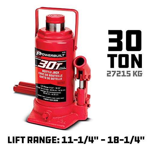 Powerbuilt Bottle Jack, 30 Ton Capacity, Heavy Duty 60000 Pounds Hydraulic Vehicle Lift with Stable Base - Red 647505 - size: 30 Ton