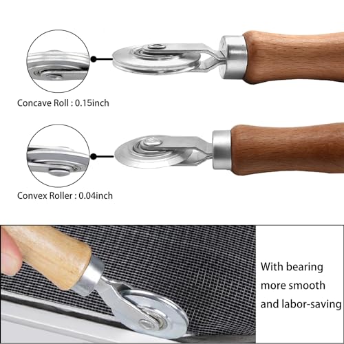 BAYTORY 3Pcs Screen Rolling Tool Kit for Installing Door Mesh Screens Window | Screen Spline Roller Tool with Wooden Handle and Steel Bearing Wheels, Durable and Easy to Use - style: Stainless Steel