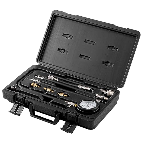 VEVOR Compression Tester Adapter Kit, 9 Pcs Automotive Engine Cylinder Leak Down Compression Test, Accurate Dual Scale Pressure Gauge 0-300 psi, with Long Reach Hoses and Case for Engine Cylinders