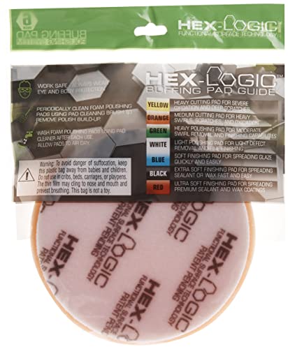 Chemical Guys BUFX_102HEX6 BUFX_102_HEX6 Hex-Logic Medium-Heavy Cutting Pad, Orange (6.5 Inch Pad Made for 6 Inch Backing Plates), 1 Pad Included - size: 6.5 Inch Pad (1 Pack), style: Medium Cutting