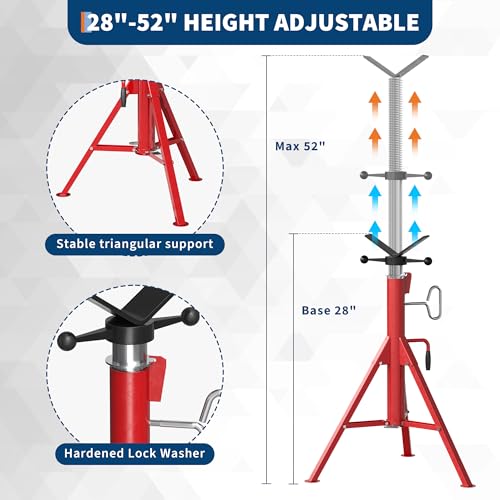 v-Head Pipe Stand for 1/2" to 12" Pipes, Heavy-Duty Steel Pipe Jack Stand with 28"- 52" Adjustable Height, Folding & Portable for Welding, Automobile, Threading.Upgraded Version - size: 28"-52"