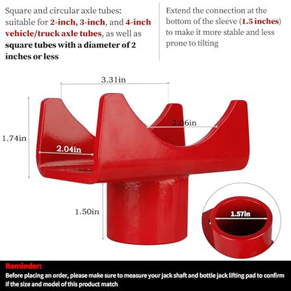 Bottle Jack Adapters, Axle Saddle for 2", 3", 4" Round & 2" Square Tube, Bottle Jack Extension for RV Trailer, Within 1.5" Lifting Platform, Garage, Farm & Ranch (Red) - color: Red