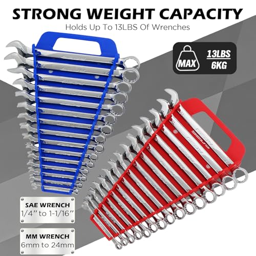 SEDY 2-Pack Magnetic Wrench Organizer with Non-Slip Handle, 24-Slot Heavy-Duty Wrench Rack Holders for Toolbox & Drawer Storage, Fits SAE 1/4"-1-1/16" and Metric 6mm-24mm Wrenches - style: 24-Slot Large Handle / 2-Pack