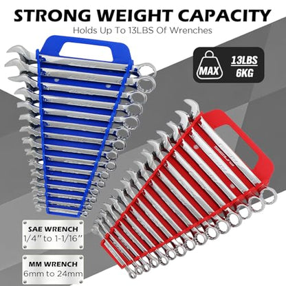 SEDY 2-Pack Magnetic Wrench Organizer with Non-Slip Handle, 24-Slot Heavy-Duty Wrench Rack Holders for Toolbox & Drawer Storage, Fits SAE 1/4"-1-1/16" and Metric 6mm-24mm Wrenches - style: 24-Slot Large Handle / 2-Pack