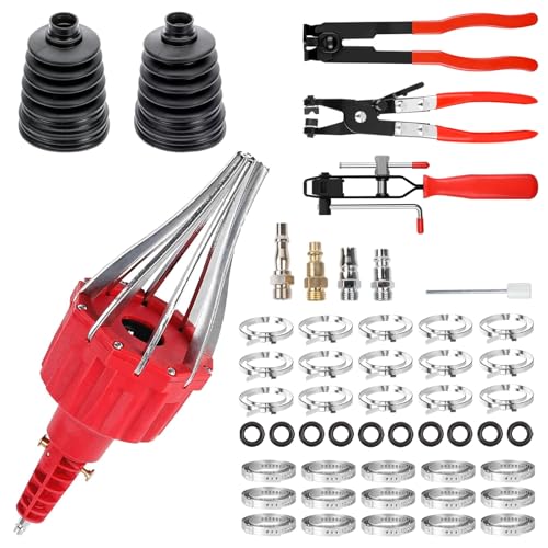 Pneumatic CV Joint Boot Installation Tool Kit, Universal CV Boot Expander Spreader, Includes 2 CV Boots, 3 Clamp Pliers & 60 Clamp Assortment (Red) - color: Red