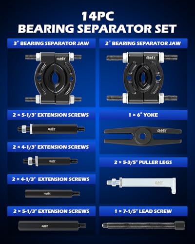 Bearing Puller Set, 5 Ton Capacity Bearing Separator, Pinion Wheel Bearing Removal Kit with 2" and 3" Jaws, Wheel Hub Axle Puller Set, Heavy Duty Bearing Splitter Tool Kit with Blue Case - color: black bearing separator