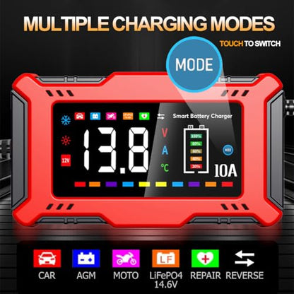 Car Battery Charger 10A with Large LCD Display for 12V Lead Acid & 14.6V LiFePO₄, Automatic Battery Maintainer, Trickle Charger, Desulfator, AGM/Gel/SLA Charger for Cars Trucks Motorcycles Boats