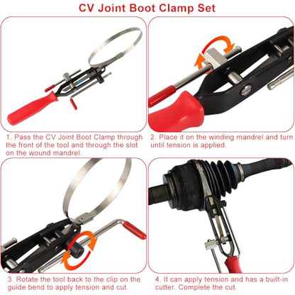 CV Boot Clamp Pliers Kit with 36 Band Clamps | Stainless Steel Clamps,l4" 8" 14" CV Joint Boot Band Clamp,Universal ATV,CV Boot Tool, Banding Pliers, 36 Pieces - size: 37 pcs