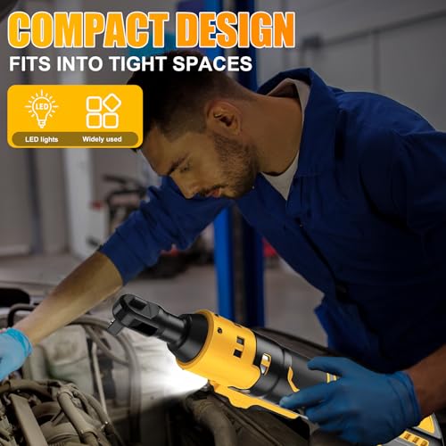 3/8" Electric Cordless Ratchet Right Angle Wrench Impact Power Tool Compatible with 20V DeWalt Battery with 7 Sockets, 3" Extension Bar, 1/4" Adapter(No Battery included)