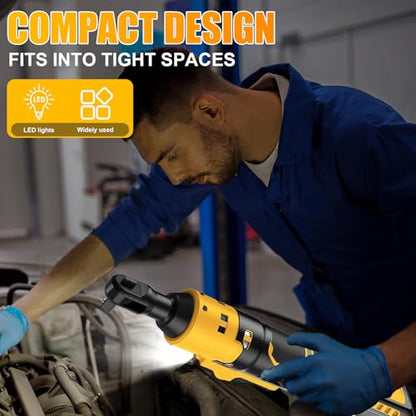 3/8" Electric Cordless Ratchet Right Angle Wrench Impact Power Tool Compatible with 20V DeWalt Battery with 7 Sockets, 3" Extension Bar, 1/4" Adapter(No Battery included)