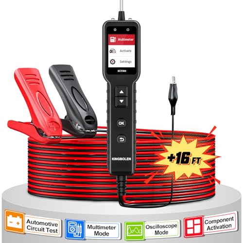 KINGBOLEN ECT300 Automotive Electrical Circuit Tester, 6-32V Car Voltage Test Power Tester,Component Activation, Oscilloscope Display, Measure Voltage Current Resistance Continuity Diode, 16FT Cable | 6-32V Car Voltage Test, Component Activate, Oscillosco