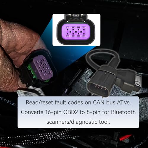 OBDII Motorcycle Adapter Cable - 16 Pin to 8 Pin Polaris Connector for Diagnostic Code Reader Scanner, Fits RZR, Ranger, Slingshot, Sportsman ATV
