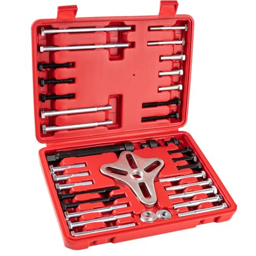 46PCS Harmonic Balancer Puller Set, Automotive Power Steering Wheel Pulley Puller Installer Tool Kit, Crankshaft Flywheel Puller Removal Tool Set Works with Most Cars, Pickups, and SUVs